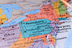 Pennsylvania state on a map